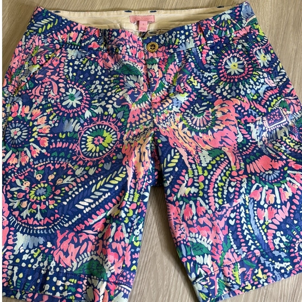 Lilly Pulitzer Callahan Shorts Blue Pink Floral Paisley Chino Size 6 RN88189 - Picture 9 of 12